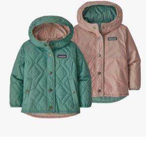 Patagonia kids Reversible Diamond Quilt Hoody Pink/Green 5T